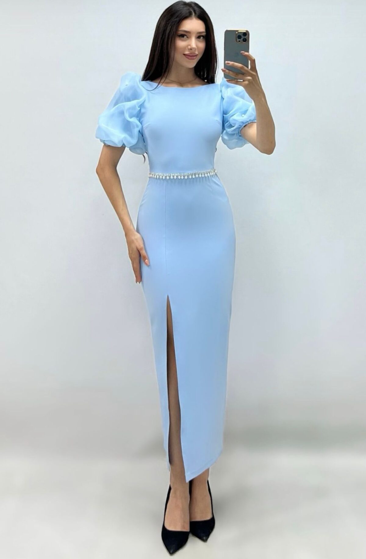 Sea-blue slick dress