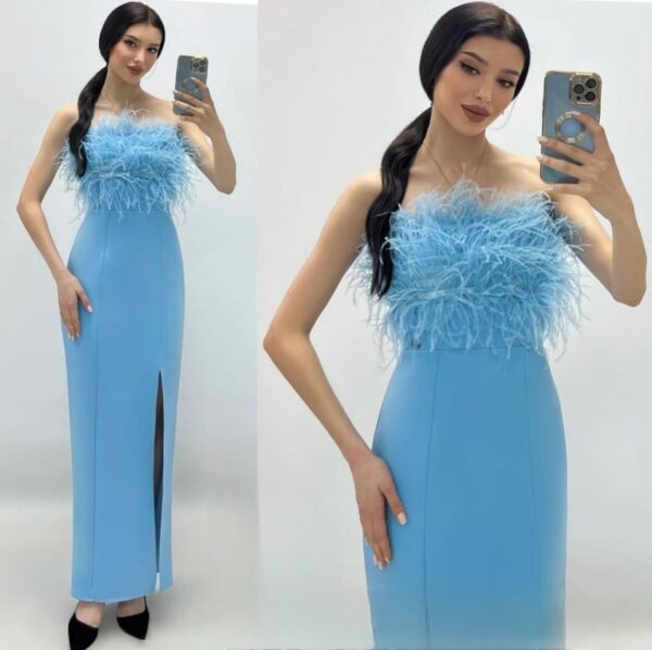 Blue with fluff slit dress